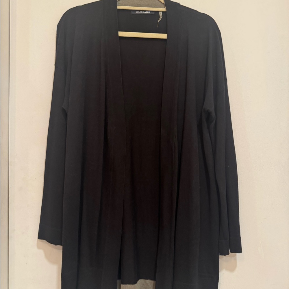 Dolce Cabo Large Black Open Front Cardigan Sweater